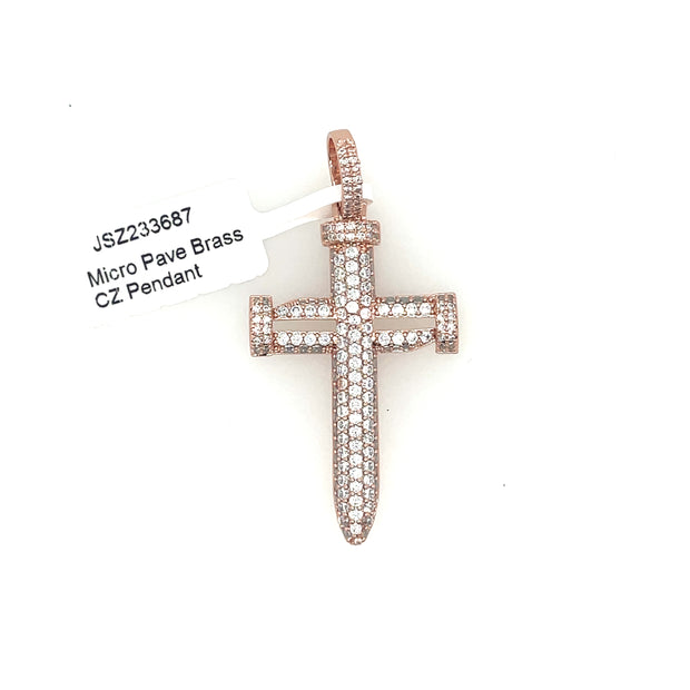 Cross + Nail Brass Pendant