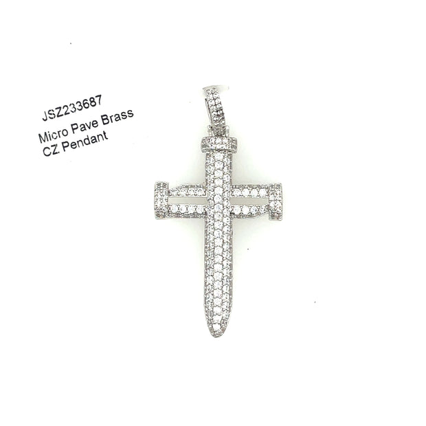 Cross + Nail Brass Pendant
