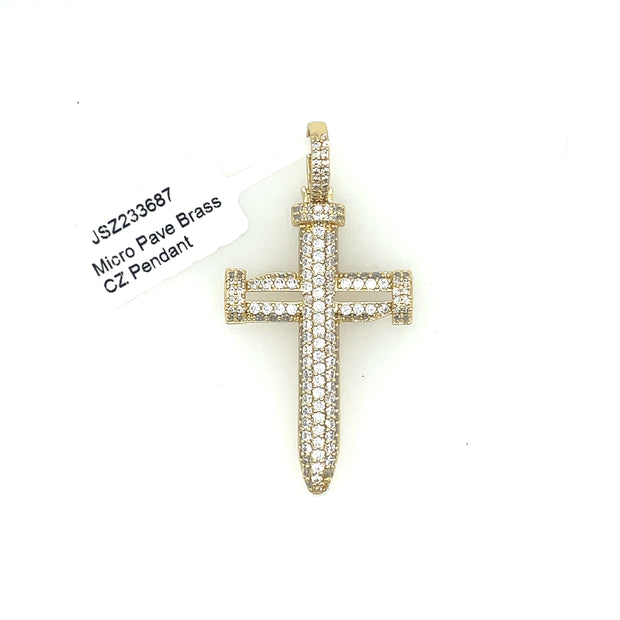 Cross + Nail Brass Pendant