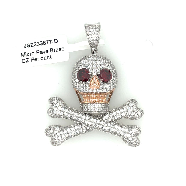 Skull with Red Eyes Brass Pendant