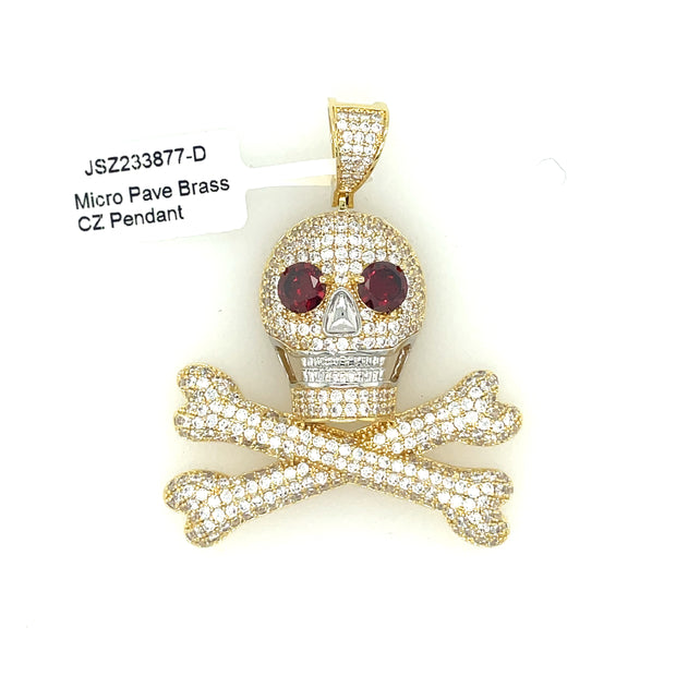 Skull with Red Eyes Brass Pendant
