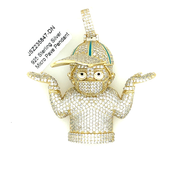 Man With Hat & Mask Silver Pendant