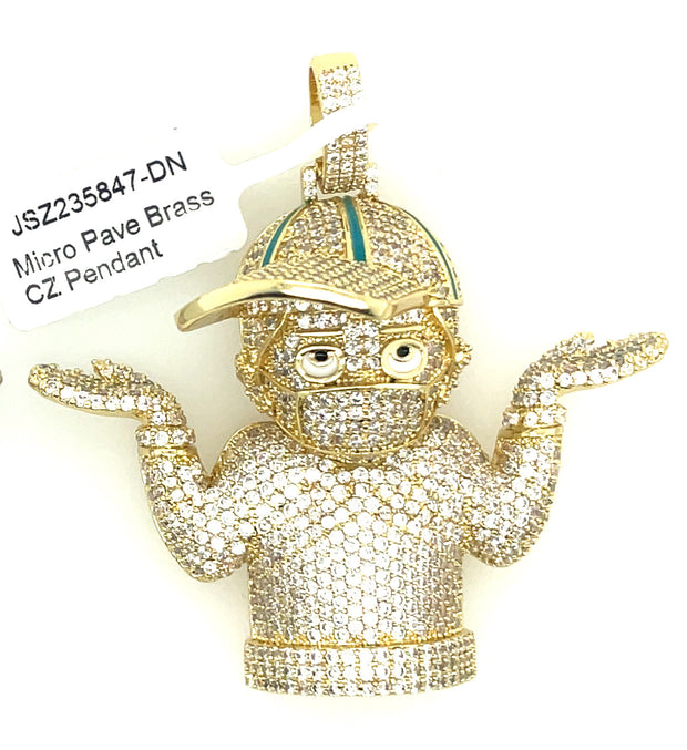 Man with Hat Brass Pendant