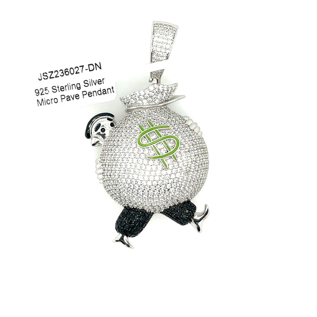 Money Bag Walking Silver Pendant