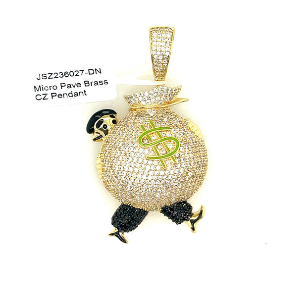 Walking Money Bag Brass Pendant
