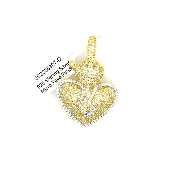 Broken Heart + Middle Finger Silver Pendant