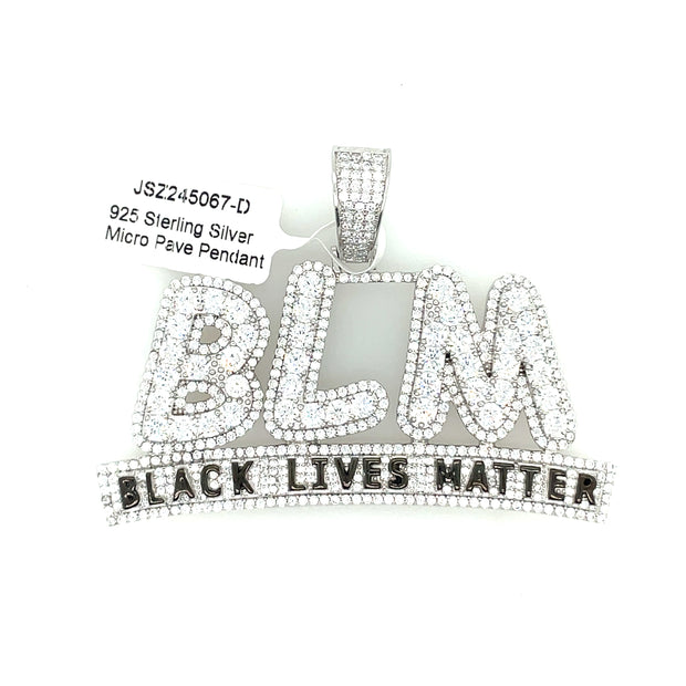 Round Diamond BLM Silver Pendant
