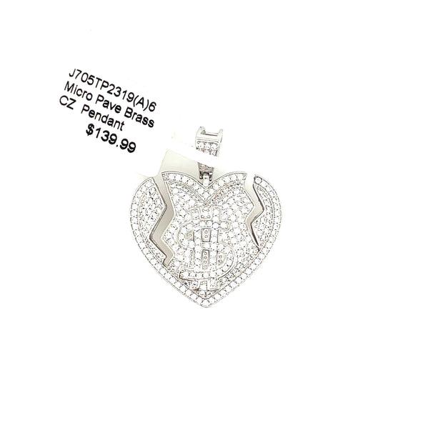 Heart with Dollar Sign Brass Pendant