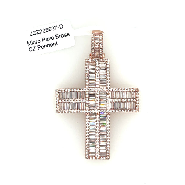 Cross (Baguette Stones) Brass Pendant