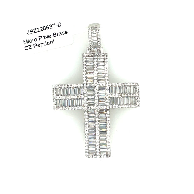 Cross (Baguette Stones) Brass Pendant
