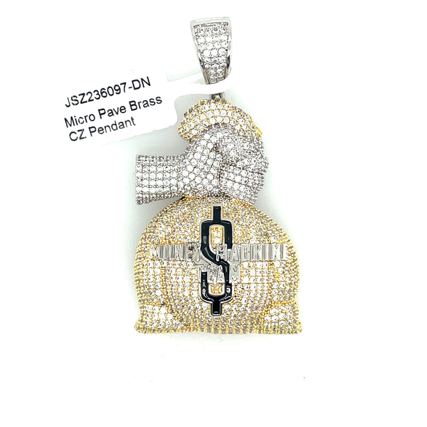 Hand Holding Money Bag Brass Pendant