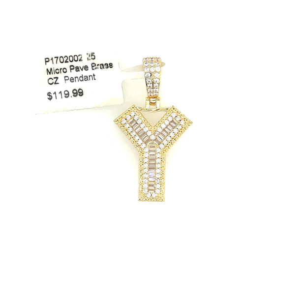 Initial Charm - Letter Y Brass Pendant