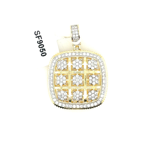 Square with Diamonds Brass Pendant